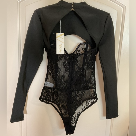 WOW Couture Sexy Bandage Black Lace Bodysuit - Size Medium - Picture 6 of 12